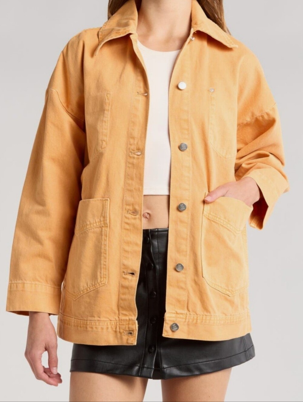 Free People Avery Denim Jacket in Orange, Size Medium